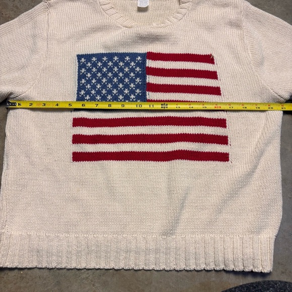 SML Sport Vintage 90s American Flag Cream Colored Made in USA Sweater Womens XL - Picture 6 of 7